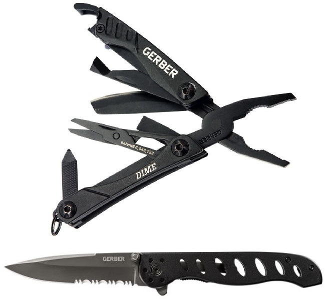 Gerber Evo foldekniv & Dime Black E Multitool i én pakke